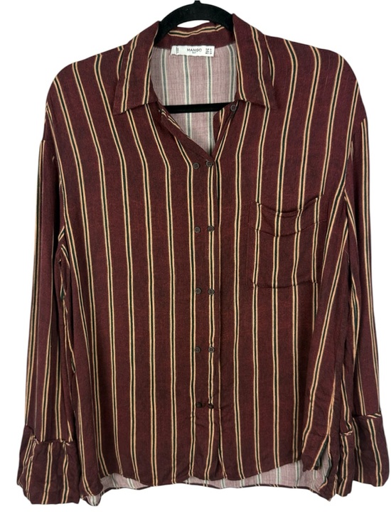 Mango Tops - MANGO Suit Striped Button Down Blouse Burgundy Gold Green Size S / 4